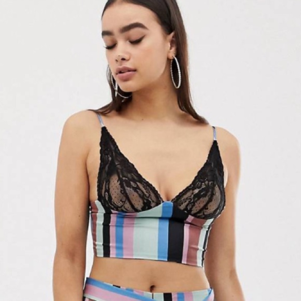 ASOS Design Tall Lace Cupped Stripe Satin …